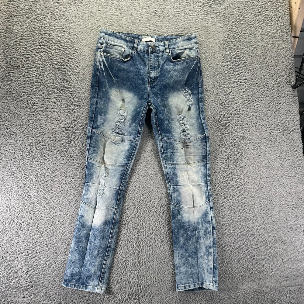 GS-115 Jeans Mens 32x30 Blue Cotton Denim Straight Leg Faded Distressed Stretch